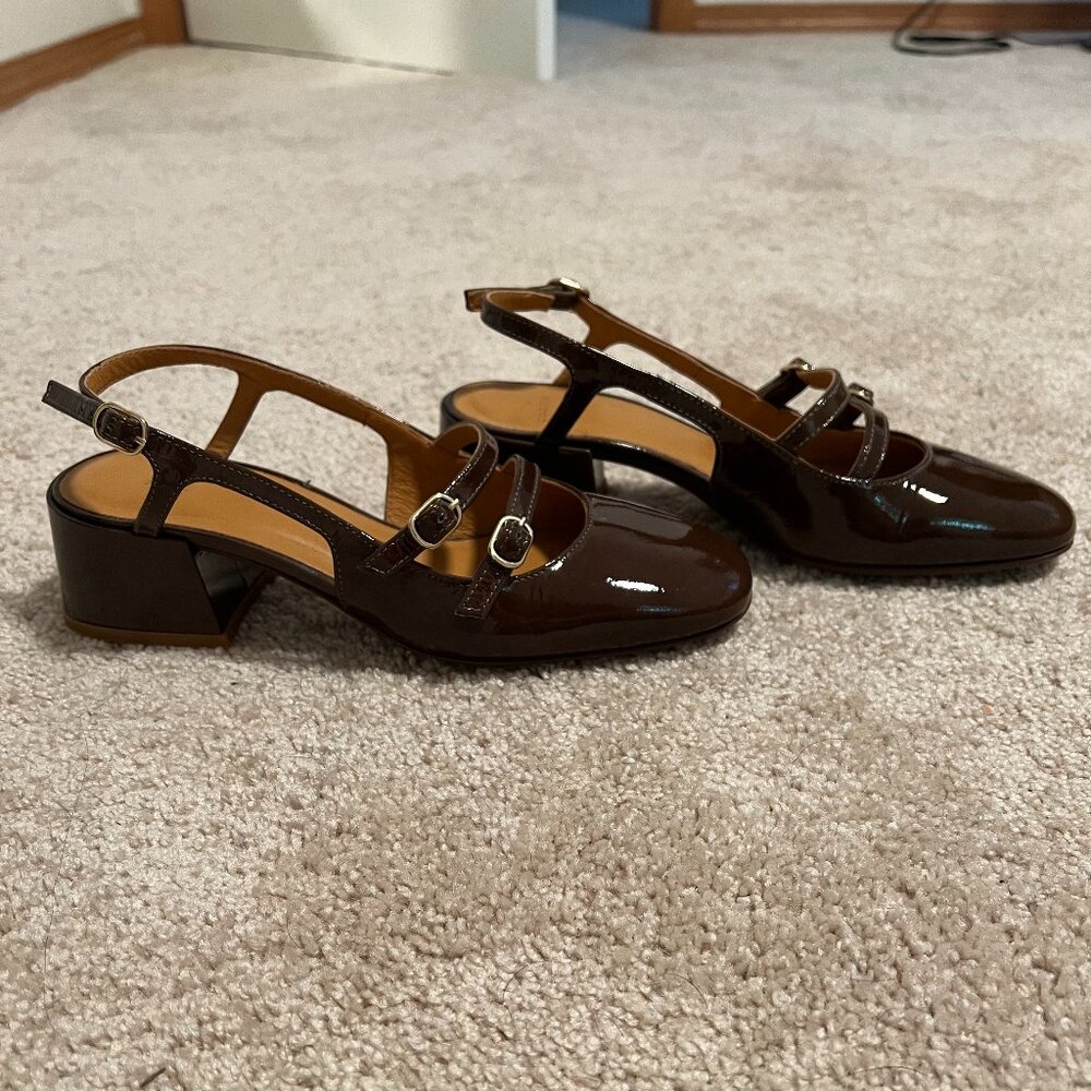Sezane Olive Green Patent Leather Slingback Heels - Picture 4 of 11